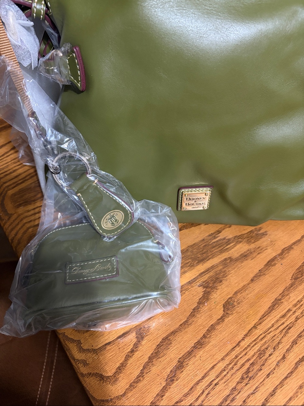 Dooney & Bourke Olive Leather Tote with Gold Hardware - Picture 3 of 3